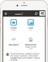 mobile and responsive database admin for restdb.io nosql database service